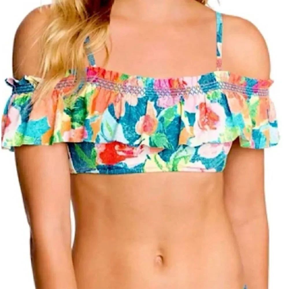 Vera Bradley Swimwear Ruffle Top Bikini Multicolor Floral with Removable Straps
